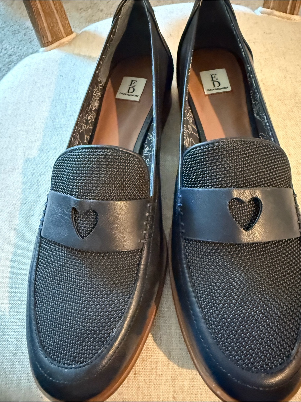 Ellen DeGeneres Navy Woven Heart Penny Loafers